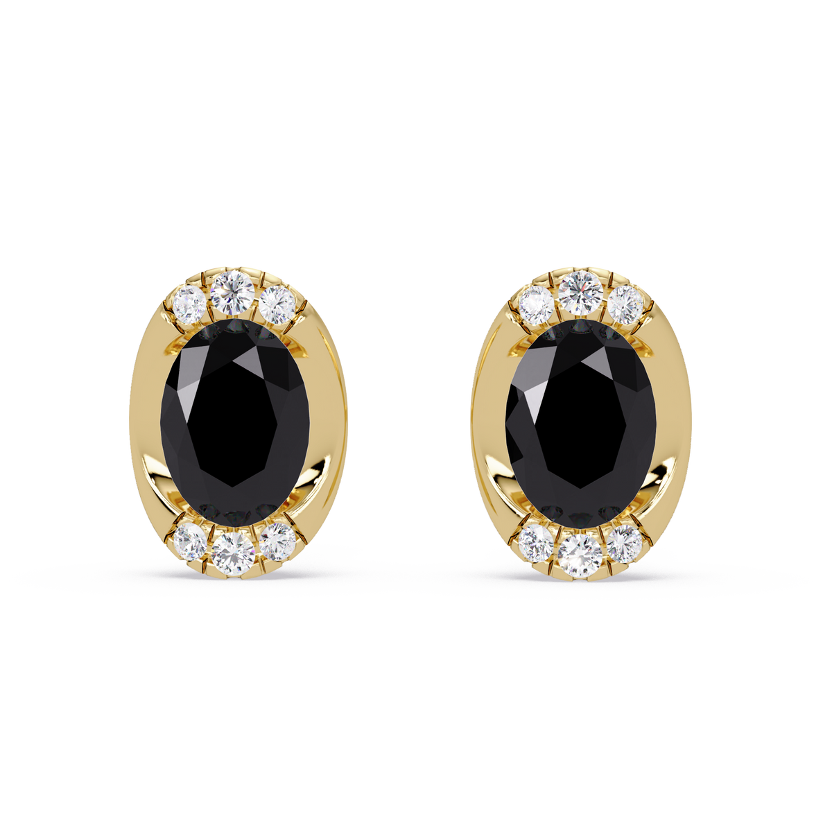 1.5 CTW Oval Colorstone Halo Stud Earrings in Gold, Onyx centers