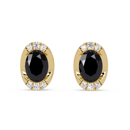 1.5 CTW Oval Colorstone Halo Stud Earrings in Gold, Onyx centers