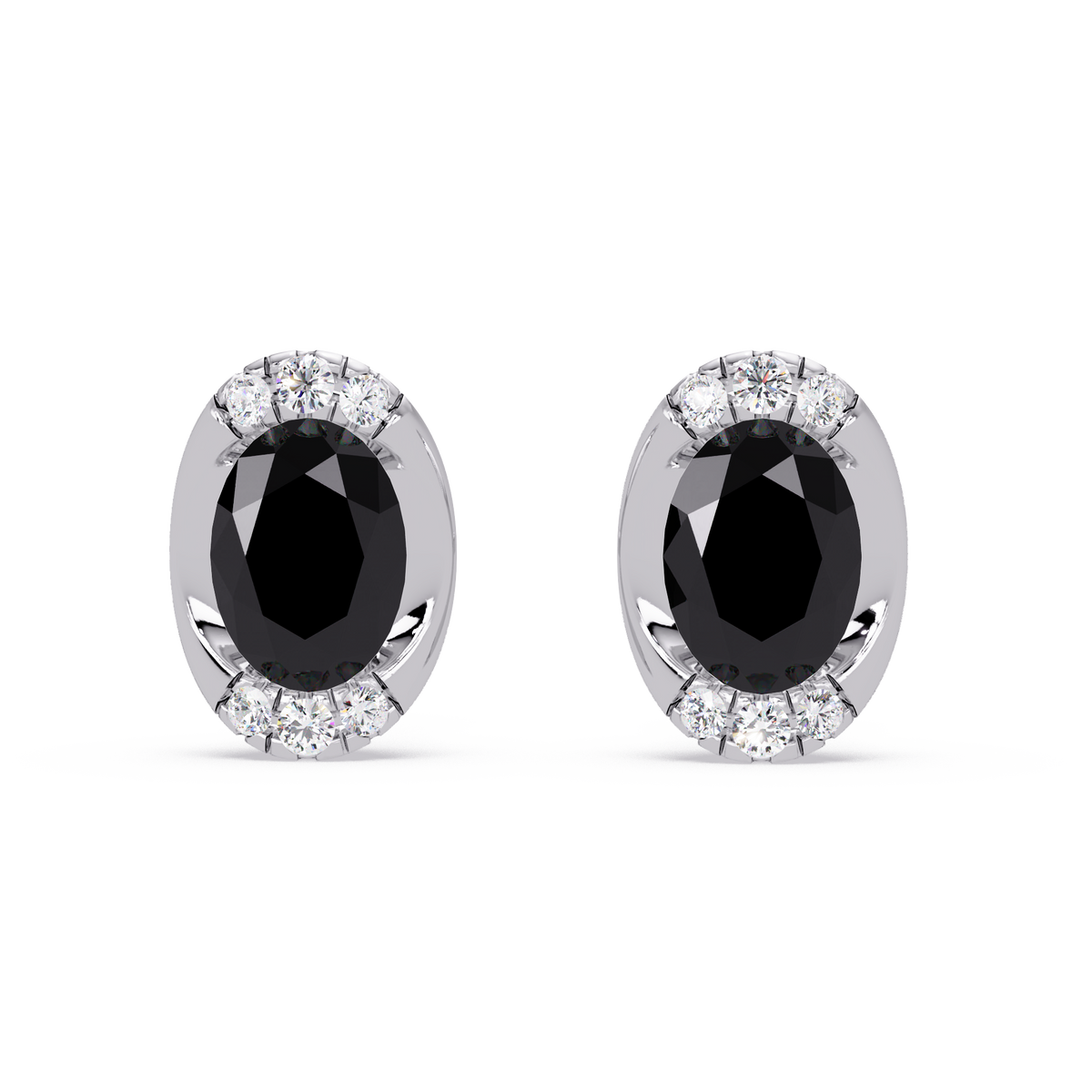 1.5 CTW Oval Colorstone Halo Stud Earrings in White gold, Onyx centers