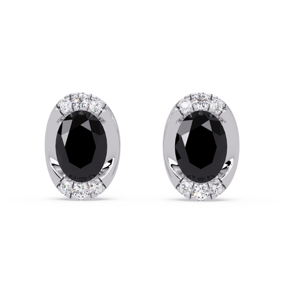 1.5 CTW Oval Colorstone Halo Stud Earrings in White gold, Onyx centers