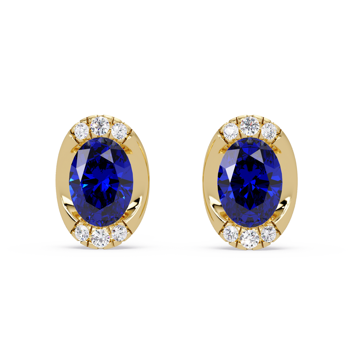 1.5 CTW Oval Colorstone Halo Stud Earrings in Gold, Sapphire Blue centers