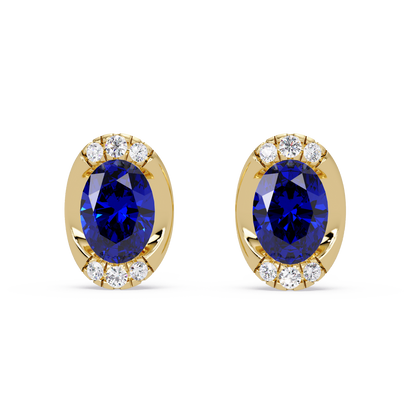 1.5 CTW Oval Colorstone Halo Stud Earrings in Gold, Sapphire Blue centers
