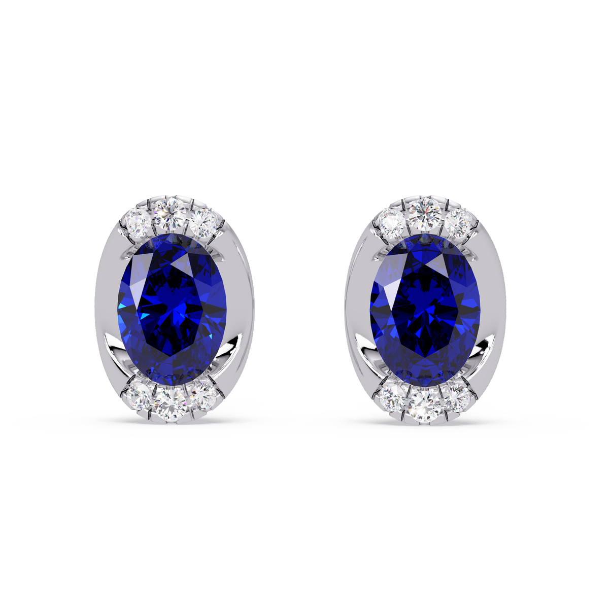 1.5 CTW Oval Colorstone Halo Stud Earrings in White gold, Sapphire Blue centers