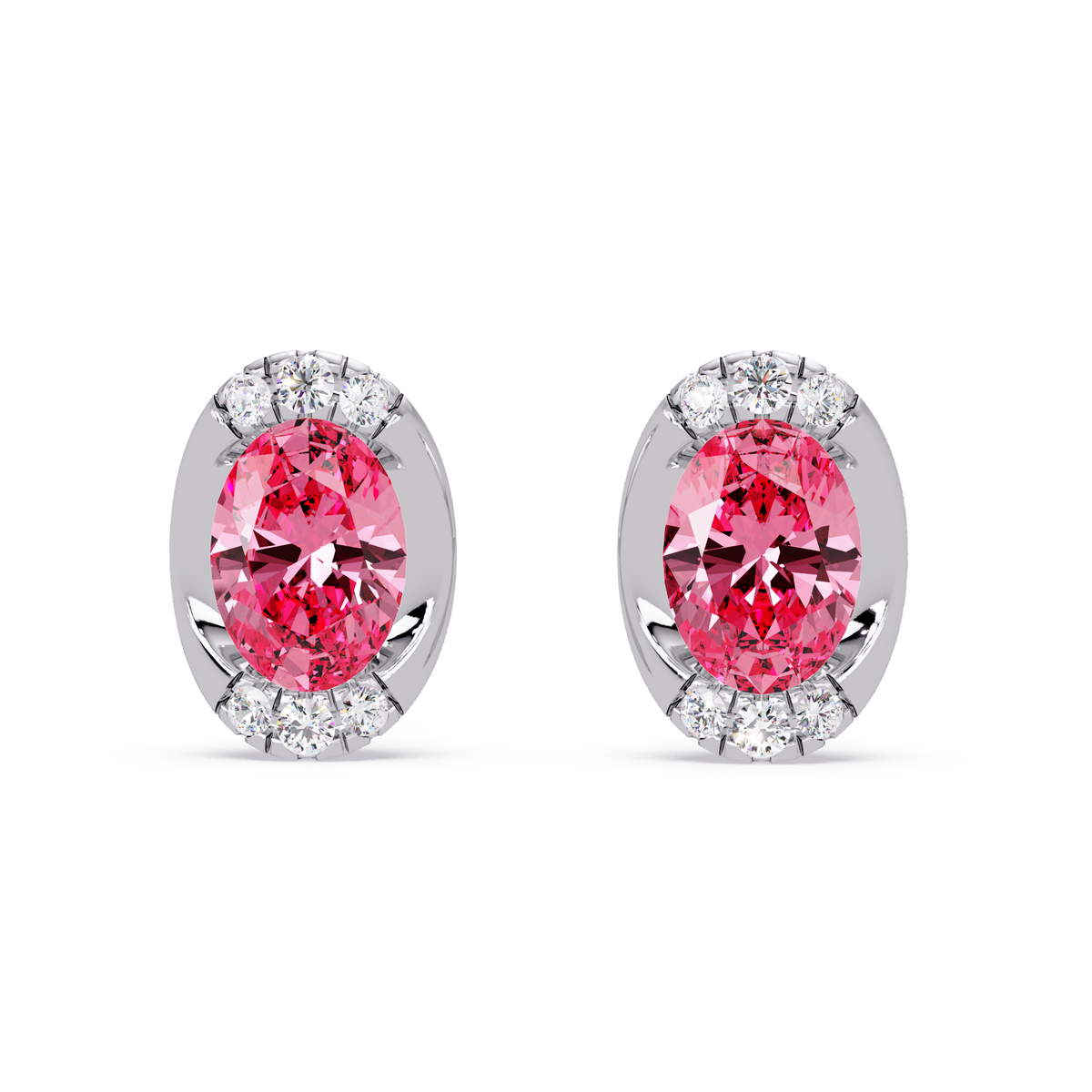 1.5 CTW Oval Colorstone Halo Stud Earrings in Gold, Tourmaline Pink centers