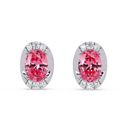 1.5 CTW Oval Colorstone Halo Stud Earrings in Gold, Tourmaline Pink centers