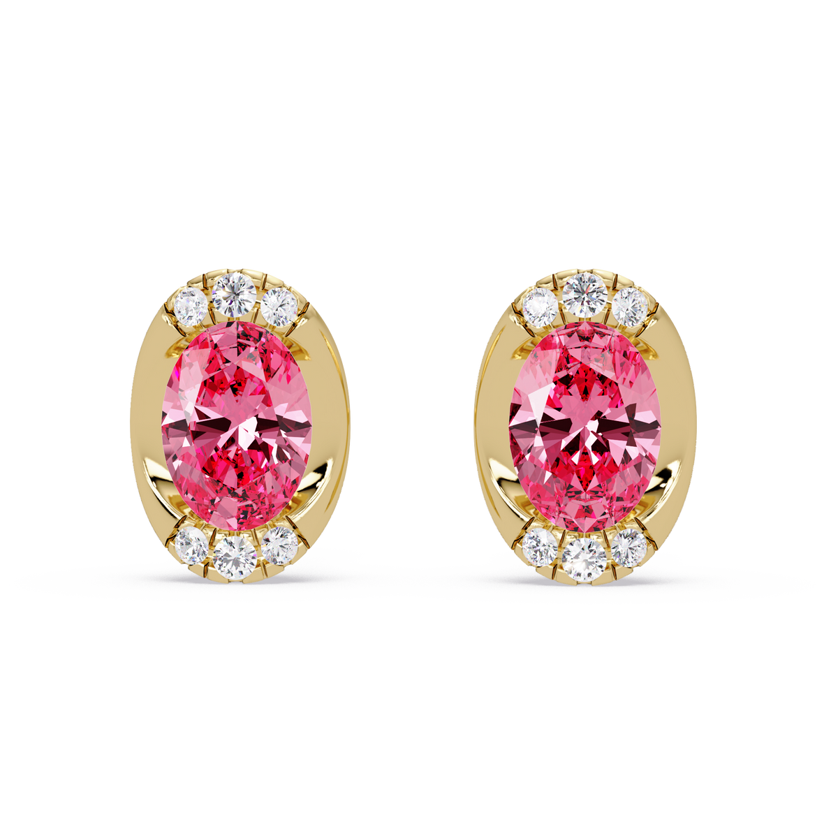 1.5 CTW Oval Colorstone Halo Stud Earrings in White gold, Tourmaline Pink centers