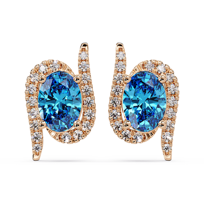 1.6 CTW Curved Oval Colorstone Halo Stud Earrings Aquamarine Blue Rose gold