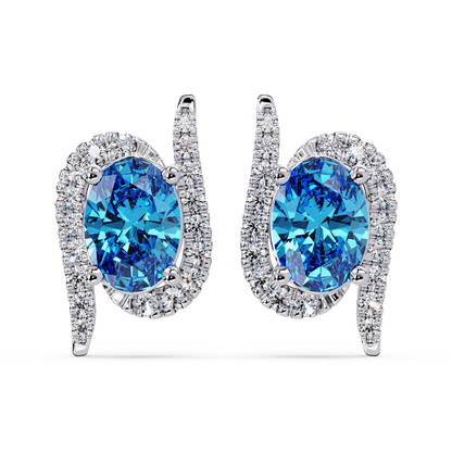 1.6 CTW Curved Oval Colorstone Halo Stud Earrings Aquamarine Blue White gold