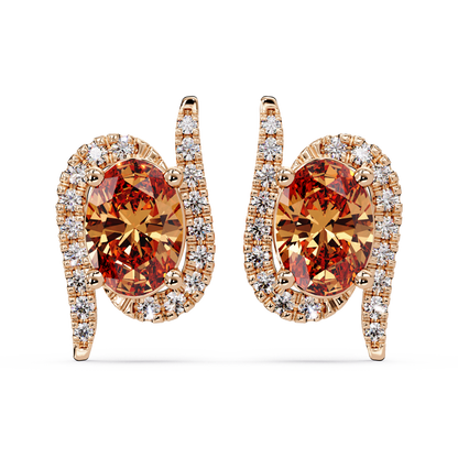 1.6 CTW Curved Oval Colorstone Halo Stud Earrings Champagne Topaz Rose gold
