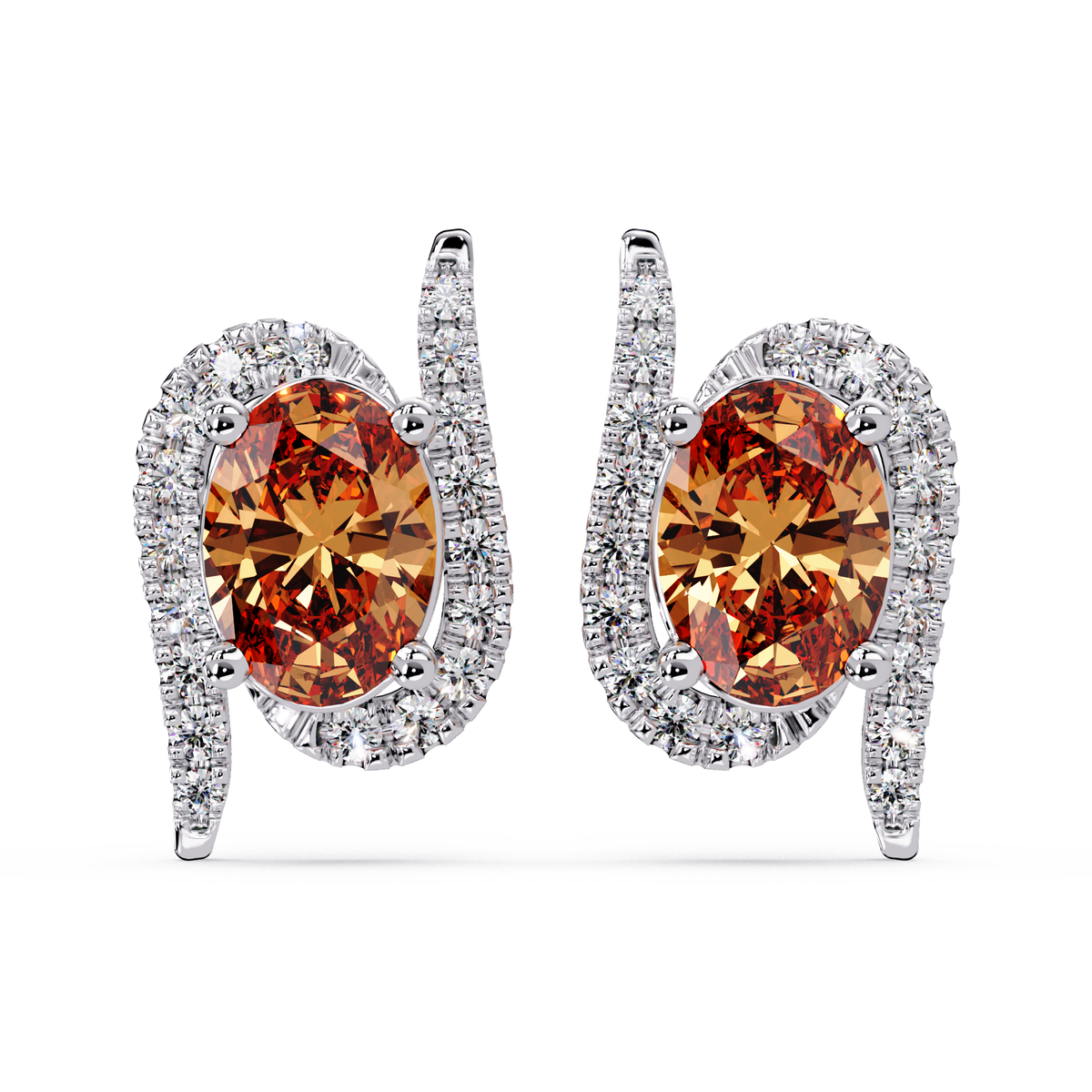 1.6 CTW Curved Oval Colorstone Halo Stud Earrings Champagne Topaz White gold