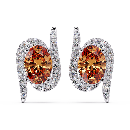 1.6 CTW Curved Oval Colorstone Halo Stud Earrings Champagne Topaz White gold