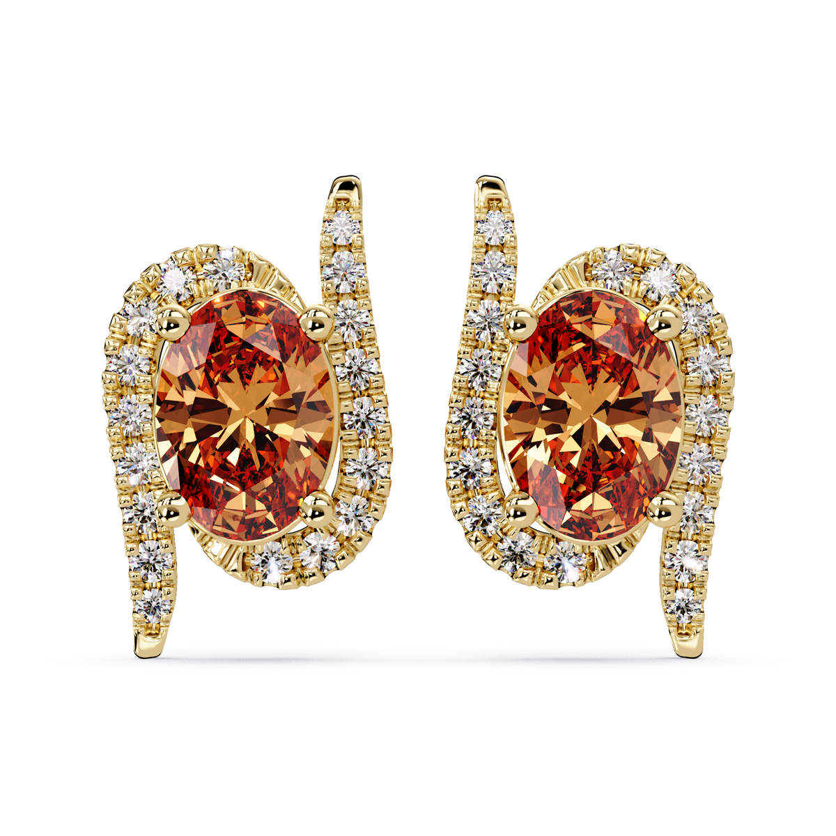 1.6 CTW Curved Oval Colorstone Halo Stud Earrings Champagne Topaz Gold