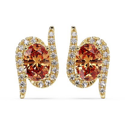 1.6 CTW Curved Oval Colorstone Halo Stud Earrings Champagne Topaz Gold