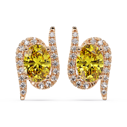 1.6 CTW Curved Oval Colorstone Halo Stud Earrings Citrine Yellow Rose gold