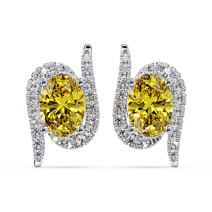 1.6 CTW Curved Oval Colorstone Halo Stud Earrings Citrine Yellow White gold