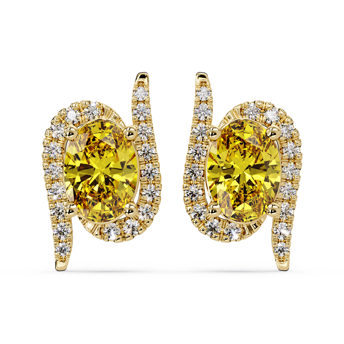 1.6 CTW Curved Oval Colorstone Halo Stud Earrings Citrine Yellow Gold