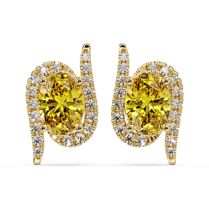 1.6 CTW Curved Oval Colorstone Halo Stud Earrings Citrine Yellow Gold