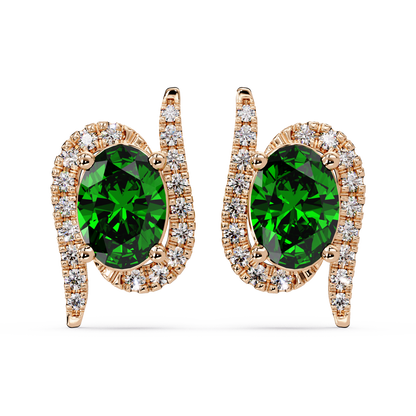 1.6 CTW Curved Oval Colorstone Halo Stud Earrings Emerald Green Rose gold