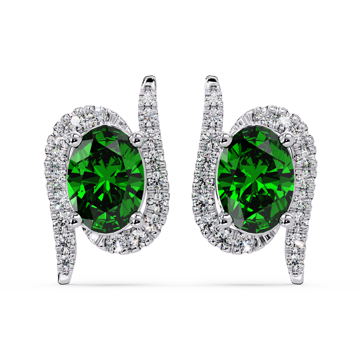 1.6 CTW Curved Oval Colorstone Halo Stud Earrings Emerald Green White gold