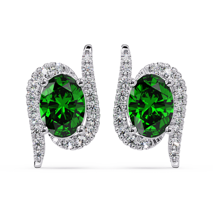 1.6 CTW Curved Oval Colorstone Halo Stud Earrings Emerald Green White gold