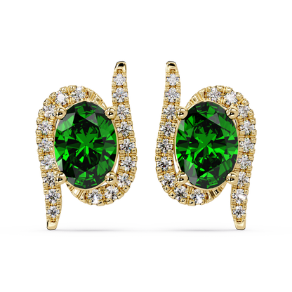 1.6 CTW Curved Oval Colorstone Halo Stud Earrings Emerald Green Gold