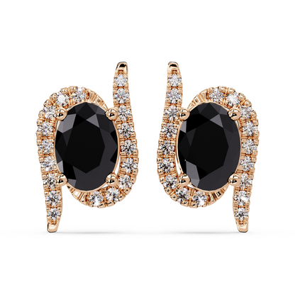 1.6 CTW Curved Oval Colorstone Halo Stud Earrings Onyx Rose gold