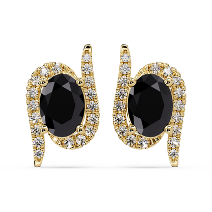 1.6 CTW Curved Oval Colorstone Halo Stud Earrings Onyx Gold