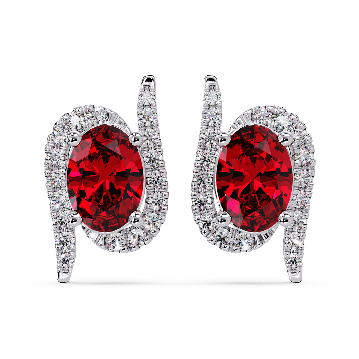 1.6 CTW Curved Oval Colorstone Halo Stud Earrings Ruby Red White gold