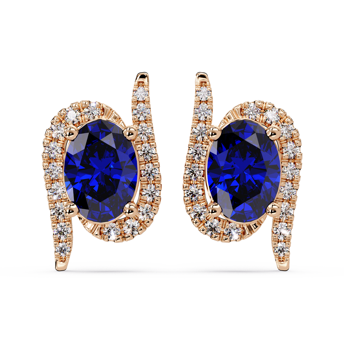 1.6 CTW Curved Oval Colorstone Halo Stud Earrings Sapphire Blue Rose gold