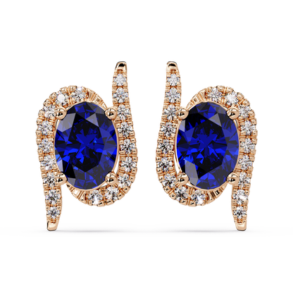 1.6 CTW Curved Oval Colorstone Halo Stud Earrings Sapphire Blue Rose gold