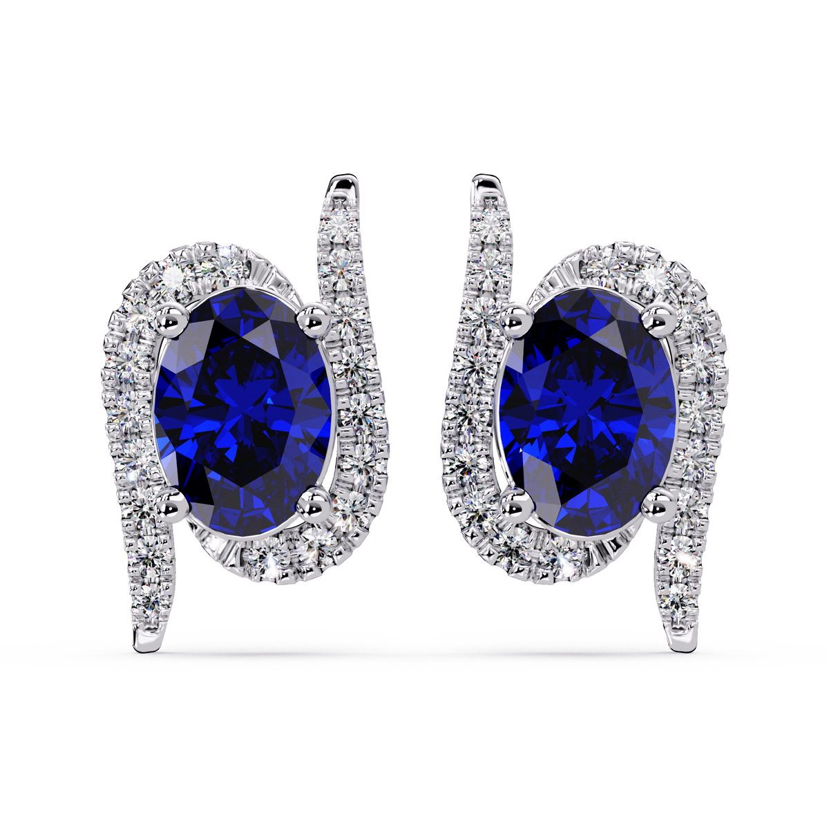 1.6 CTW Curved Oval Colorstone Halo Stud Earrings Sapphire Blue White gold