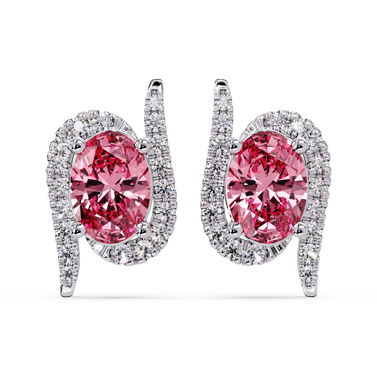 1.6 CTW Curved Oval Colorstone Halo Stud Earrings Tourmaline Pink White gold