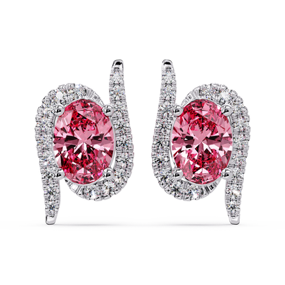 1.6 CTW Curved Oval Colorstone Halo Stud Earrings Tourmaline Pink White gold