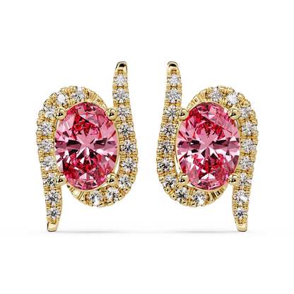 1.6 CTW Curved Oval Colorstone Halo Stud Earrings Tourmaline Pink Gold