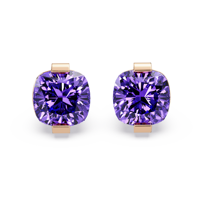 15.7 CTW cushion solitaire colorstone stud earrings, Amethyst Purple in Rose gold