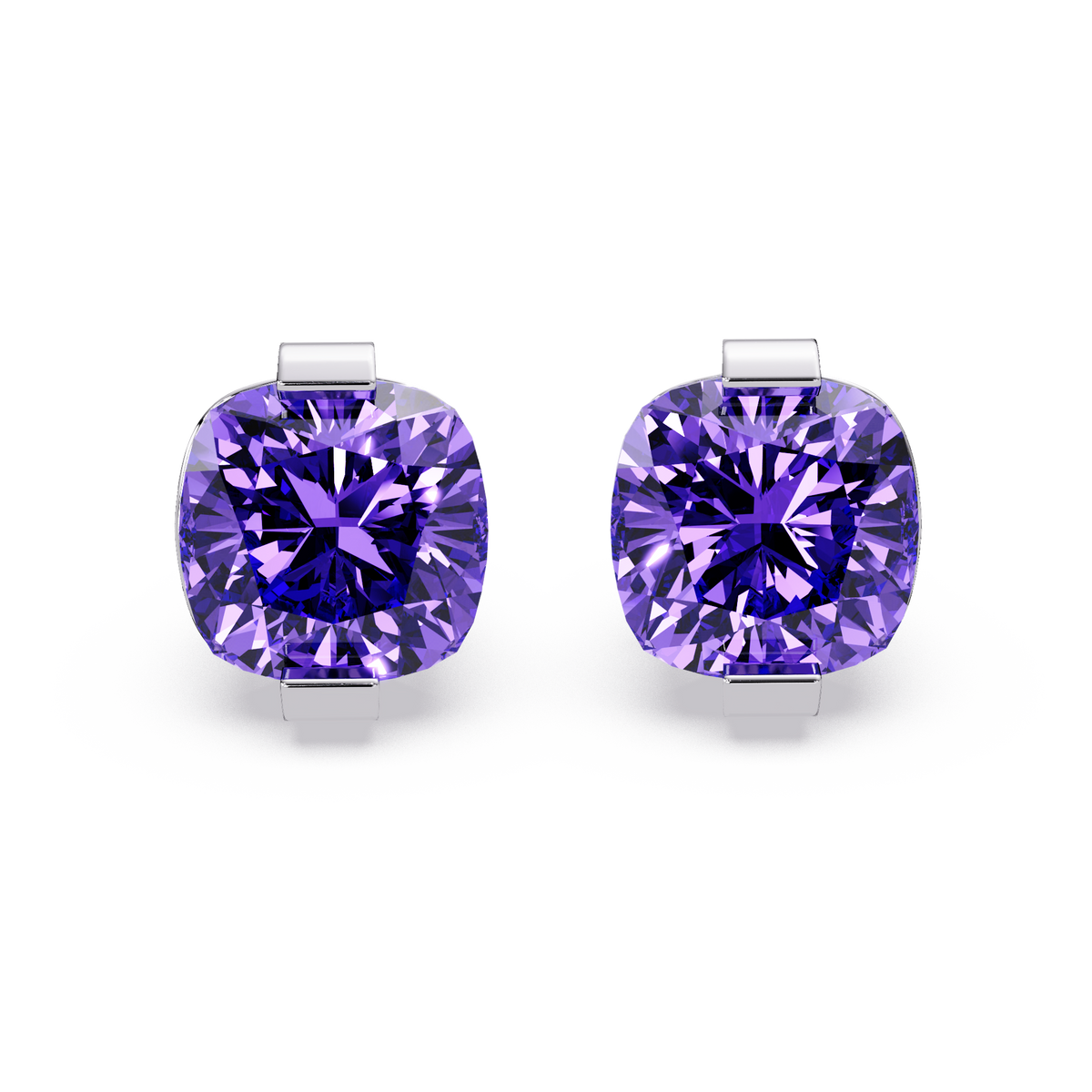 15.7 CTW cushion solitaire colorstone stud earrings, Amethyst Purple in White gold