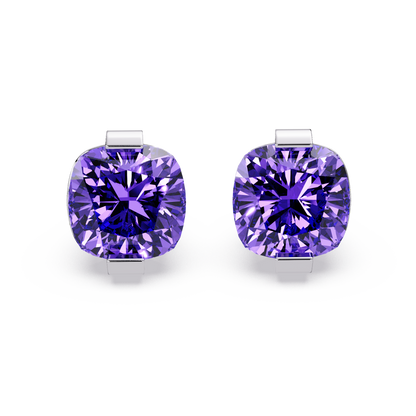 15.7 CTW cushion solitaire colorstone stud earrings, Amethyst Purple in White gold