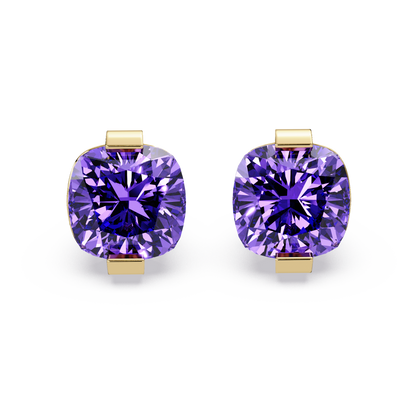 15.7 CTW cushion solitaire colorstone stud earrings, Amethyst Purple in Gold