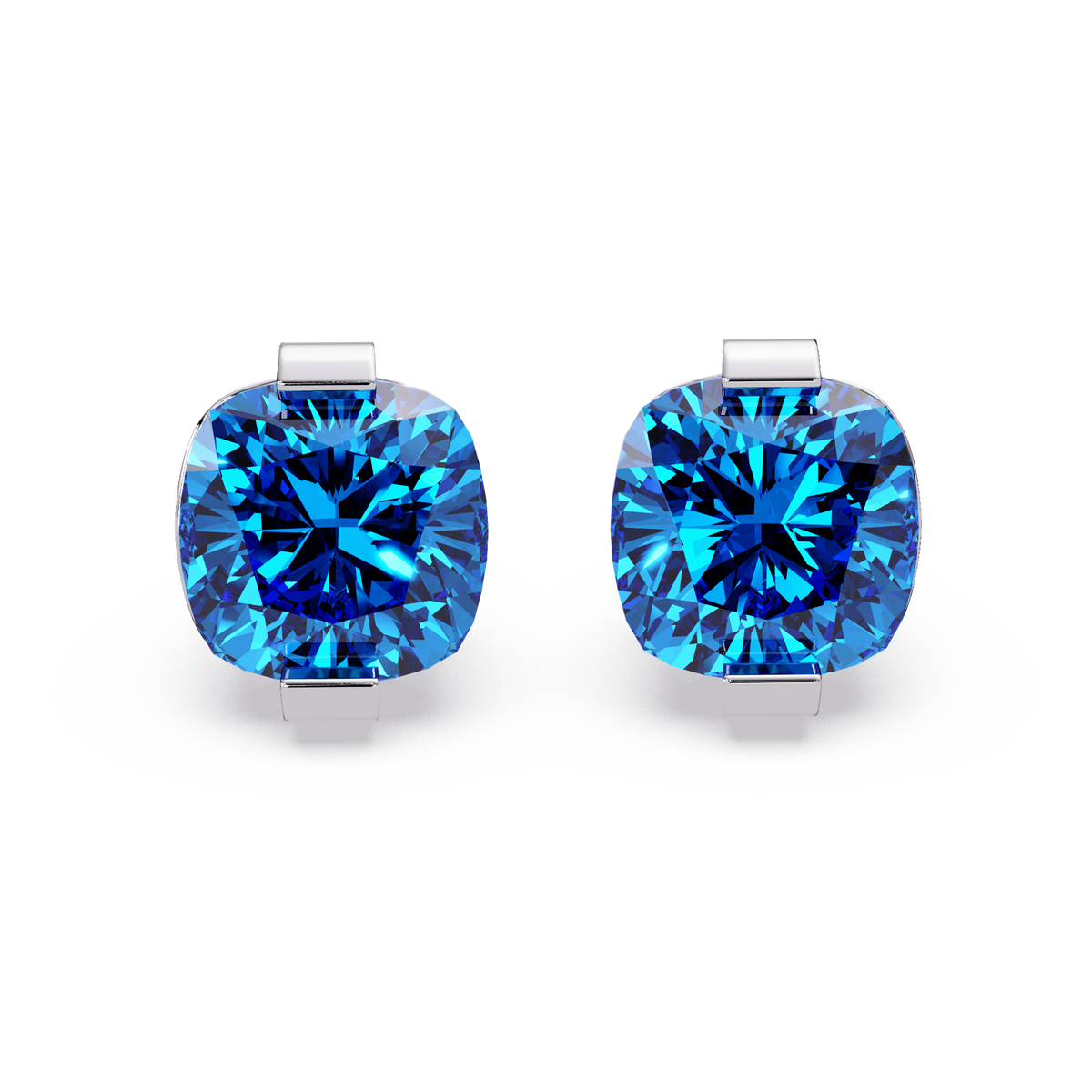 15.7 CTW cushion solitaire colorstone stud earrings, Aquamarine Blue in White gold