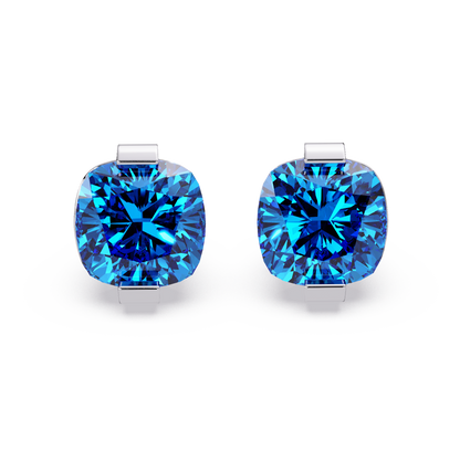 15.7 CTW cushion solitaire colorstone stud earrings, Aquamarine Blue in White gold