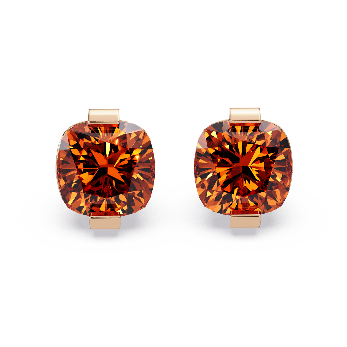 15.7 CTW cushion solitaire colorstone stud earrings, Champagne Topaz in Rose gold