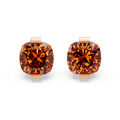 15.7 CTW cushion solitaire colorstone stud earrings, Champagne Topaz in Rose gold