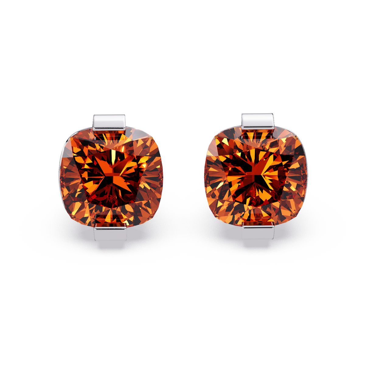 15.7 CTW cushion solitaire colorstone stud earrings, Champagne Topaz in White gold