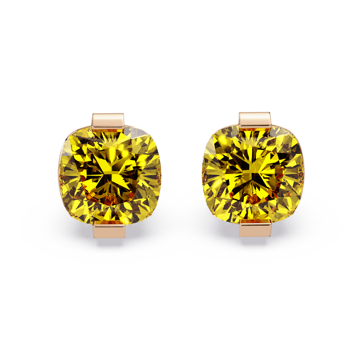 15.7 CTW cushion solitaire colorstone stud earrings, Citrine Yellow in Rose gold