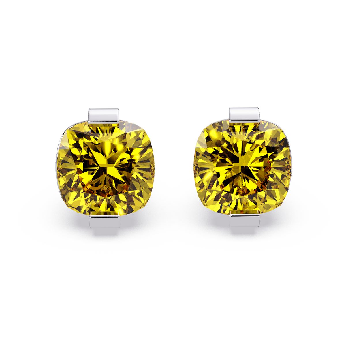 15.7 CTW cushion solitaire colorstone stud earrings, Citrine Yellow in White gold