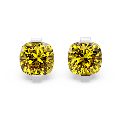 15.7 CTW cushion solitaire colorstone stud earrings, Citrine Yellow in White gold