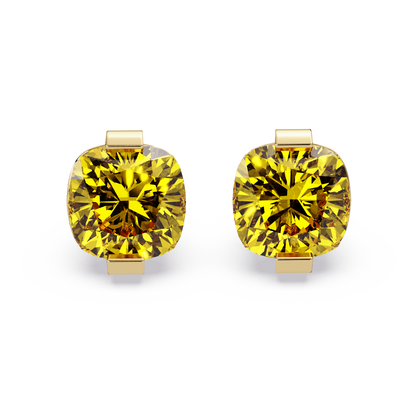 15.7 CTW cushion solitaire colorstone stud earrings, Citrine Yellow in Gold