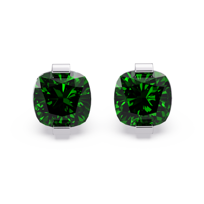 15.7 CTW cushion solitaire colorstone stud earrings, Emerald Green in White gold