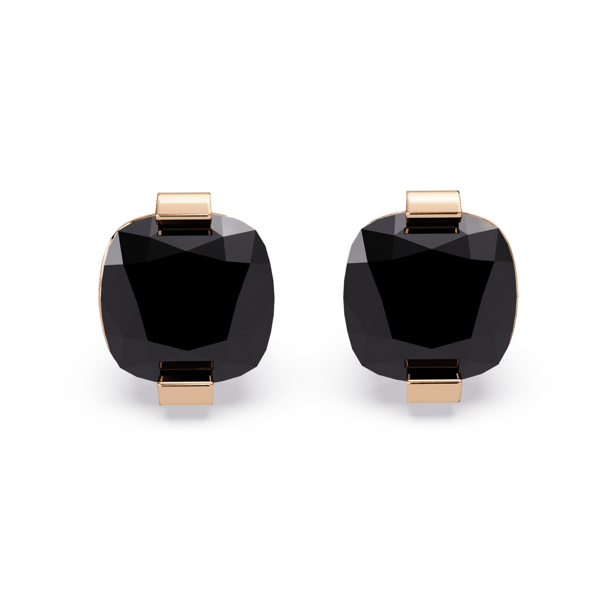 15.7 CTW cushion solitaire colorstone stud earrings, Onyx in Rose gold