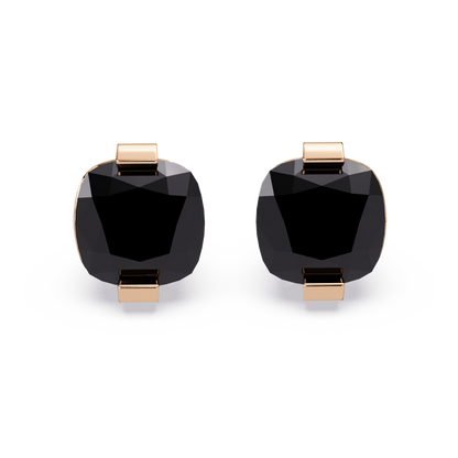 15.7 CTW cushion solitaire colorstone stud earrings, Onyx in Rose gold
